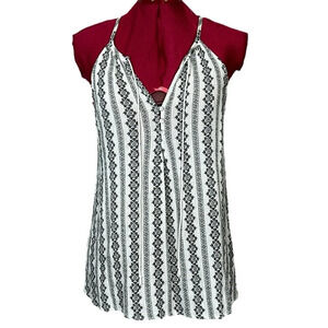 Be Cool flattering embroidered tank vertical stripes front button closure & ties